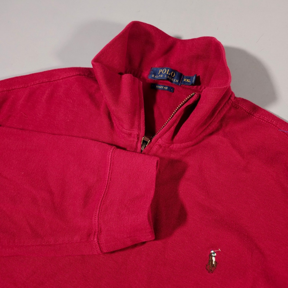 Polo Ralph Lauren Quarter Zip Pullover Mens XXL Red Estate Rib Cotton Knit